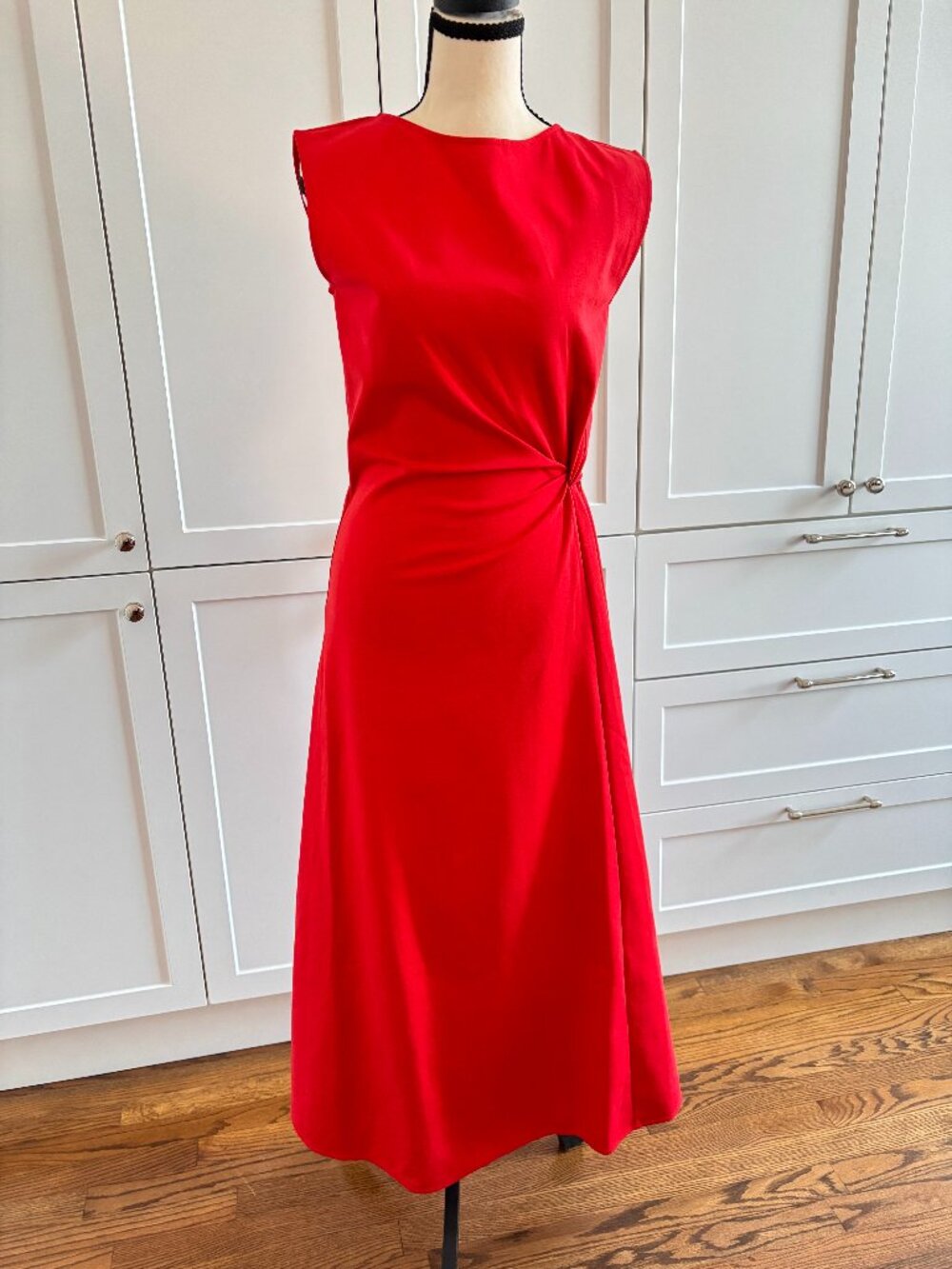NWT COS Gathered Cotton Midi Dress | Size S | Red | Twist Knot Waist